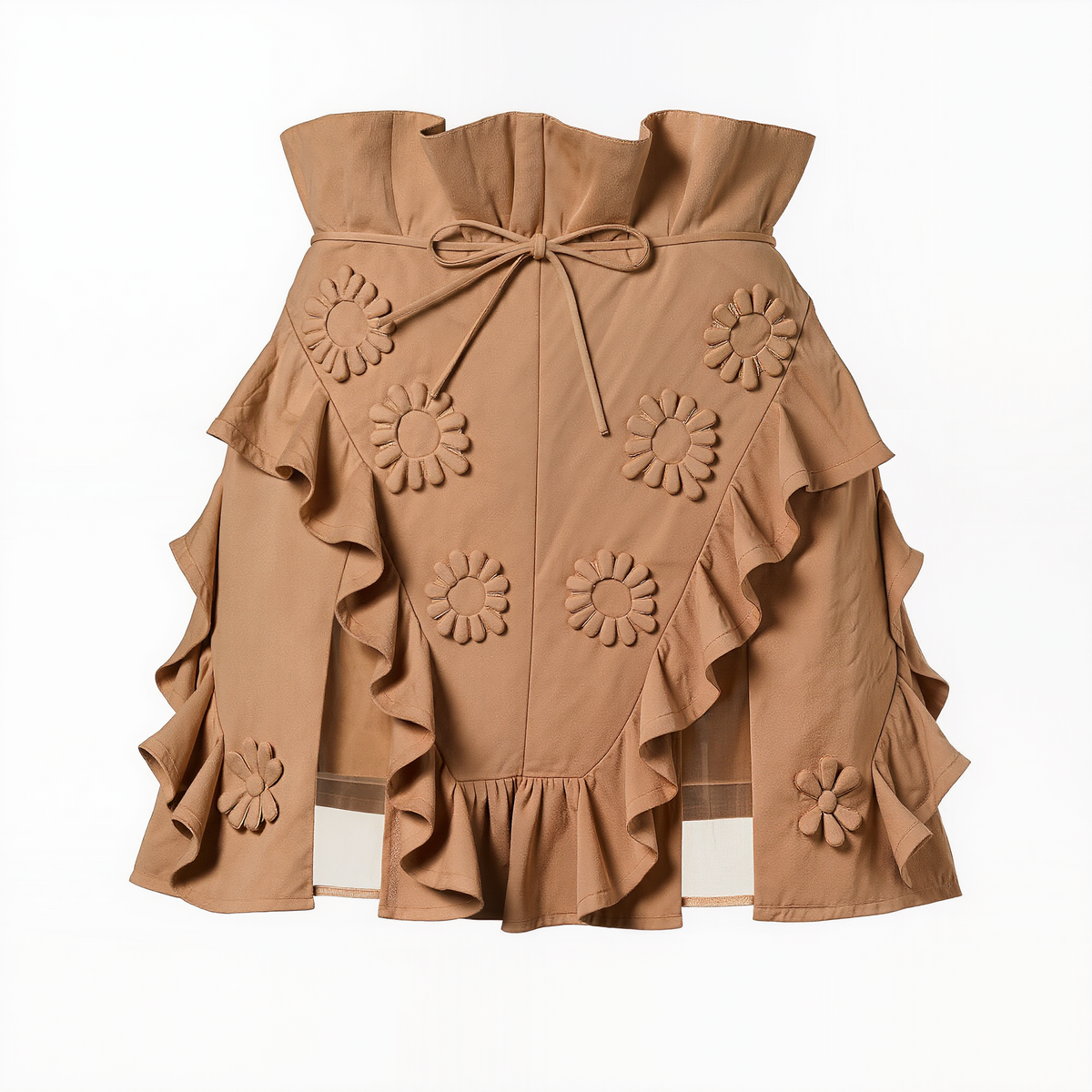 Women’s Vintage Embroidered Denim Skort – High-Waisted Asymmetric Wrap Skirt Shorts with Buckled Belt